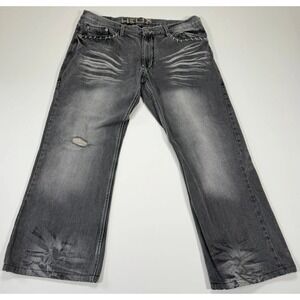 Helix Slim Bootcut Jeans Mens 36x26 Gray Faded Distressed Y2K Hemmed Denim